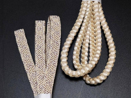 Brand New Silk Obijime Belt: White, Beige & Gold Obi Ties