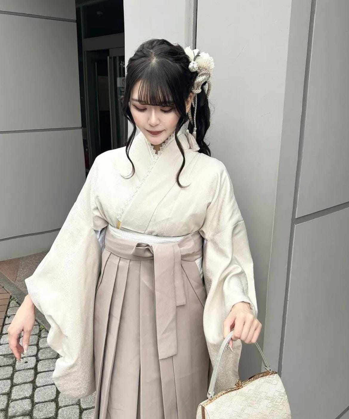 Vintage Women's Traditional Hakama, Beige Hakama, 95CM