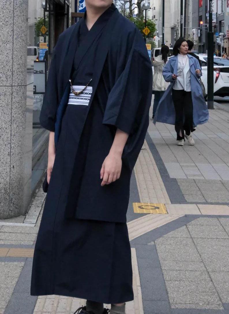 Custom-Fit Men's Kimono Set: Traditional Japanese Nagagi & Haori Jacket
