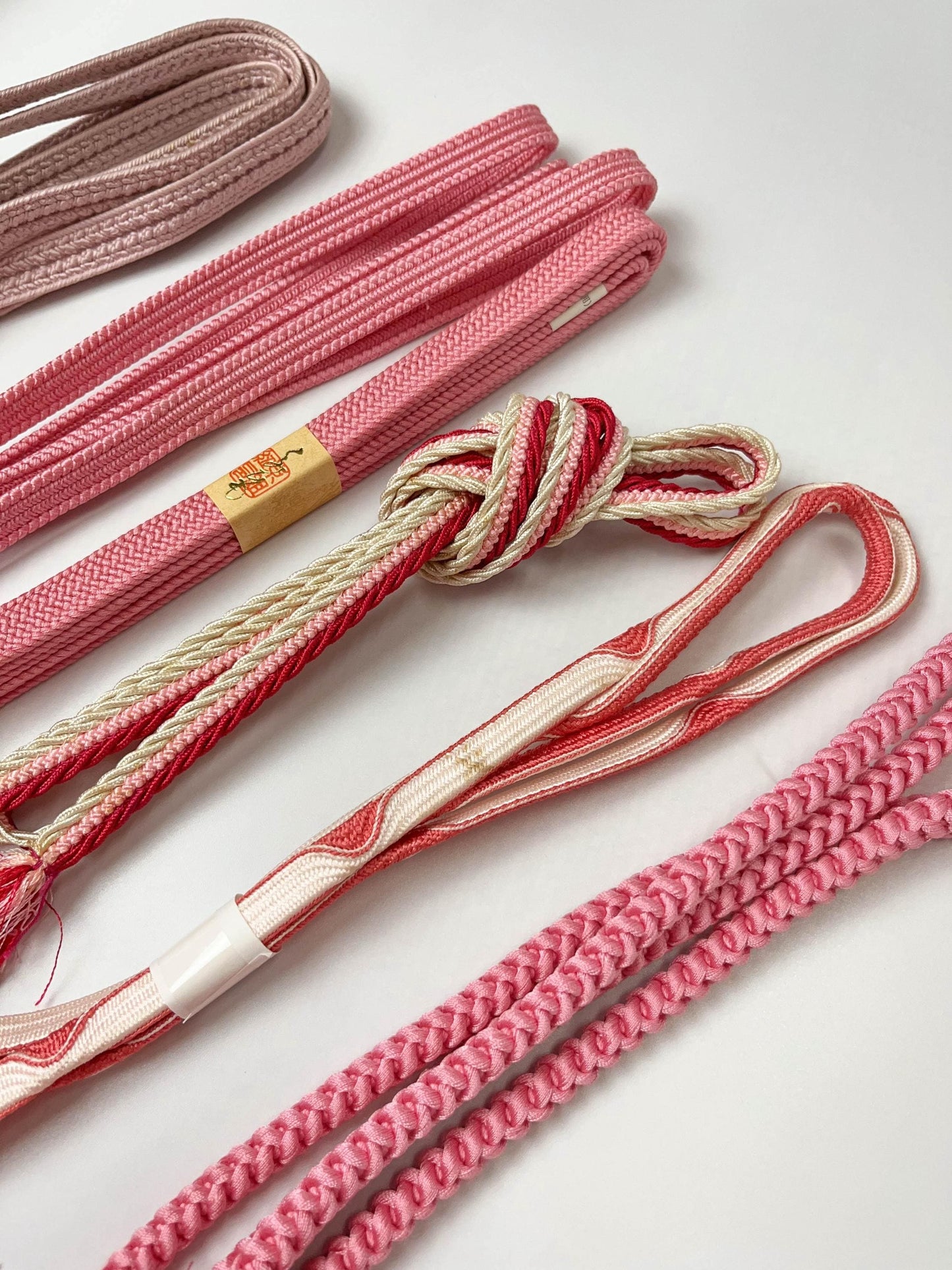 Pink Silk Obijime Cord Collection, Japanese Kimono Accessories, Obi Ties, Q6