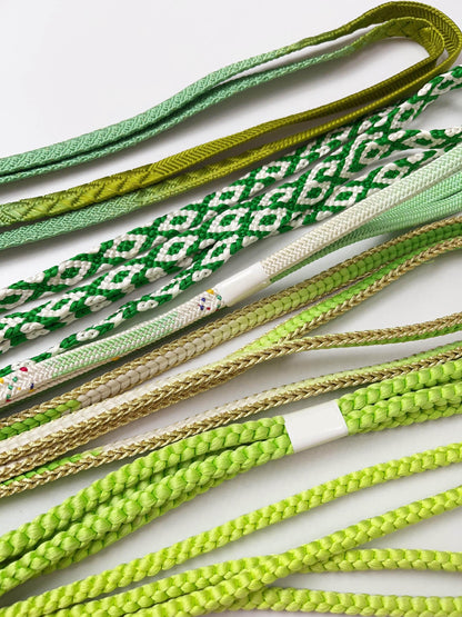 Green Silk Obijime Cord: Japanese Kimono Belt Accessory (Q7)