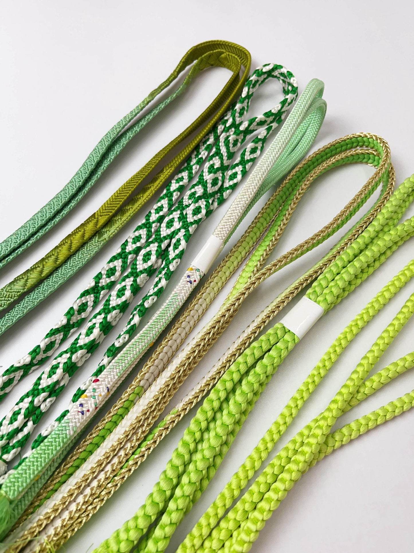 Green Silk Obijime Cord: Japanese Kimono Belt Accessory (Q7)