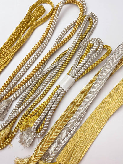 Gold & Silver Silk Obijime Cord: Japanese Kimono Obi Ties, Q9