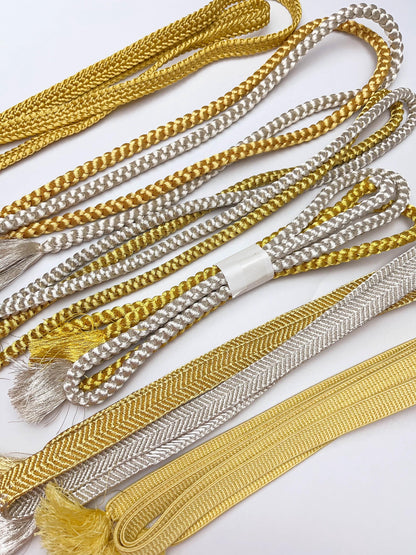 Gold & Silver Silk Obijime Cord: Japanese Kimono Obi Ties, Q9