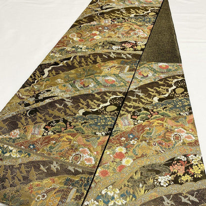Vintage Silk Obi Belt: Flying Crane Fukuro Obi, Rank A+
