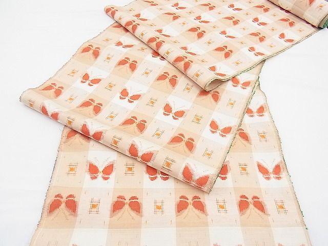 Japanese Tsumugi Silk Kimono Fabric Bolt: Butterfly Pattern