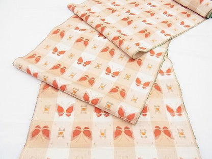 Japanese Tsumugi Silk Kimono Fabric Bolt: Butterfly Pattern