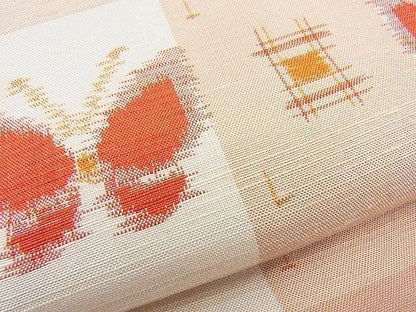 Japanese Tsumugi Silk Kimono Fabric Bolt: Butterfly Pattern