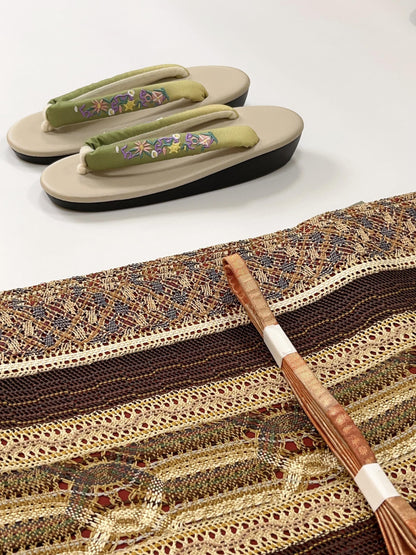 Patterned Silk Fukuro Obi: Tea Ceremony Kimono Obi (440x31cm)