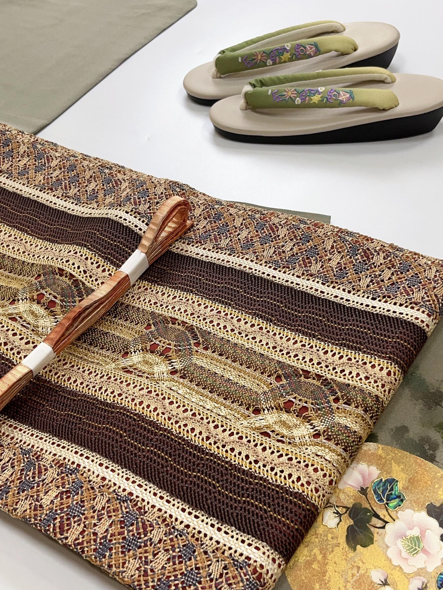 Patterned Silk Fukuro Obi: Tea Ceremony Kimono Obi (440x31cm)