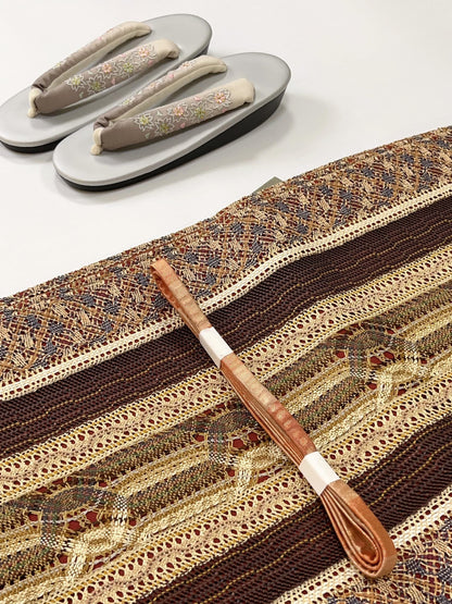 Patterned Silk Fukuro Obi: Tea Ceremony Kimono Obi (440x31cm)