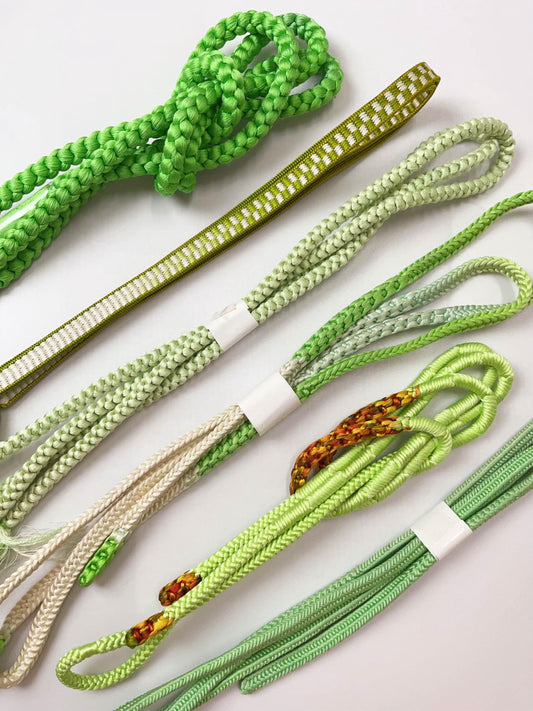Green Silk Obijime Cord: Japanese Kimono Belt Accessory, Q5