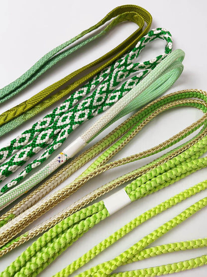 Green Silk Obijime Cord: Japanese Kimono Belt Accessory (Q7)