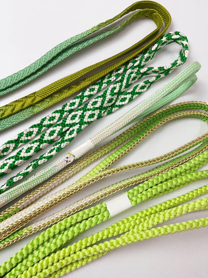 Green Silk Obijime Cord: Japanese Kimono Belt Accessory (Q7)