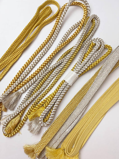 Gold & Silver Silk Obijime Cord: Japanese Kimono Obi Ties, Q9