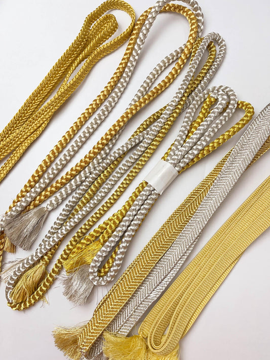 Gold & Silver Silk Obijime Cord: Japanese Kimono Obi Ties, Q9