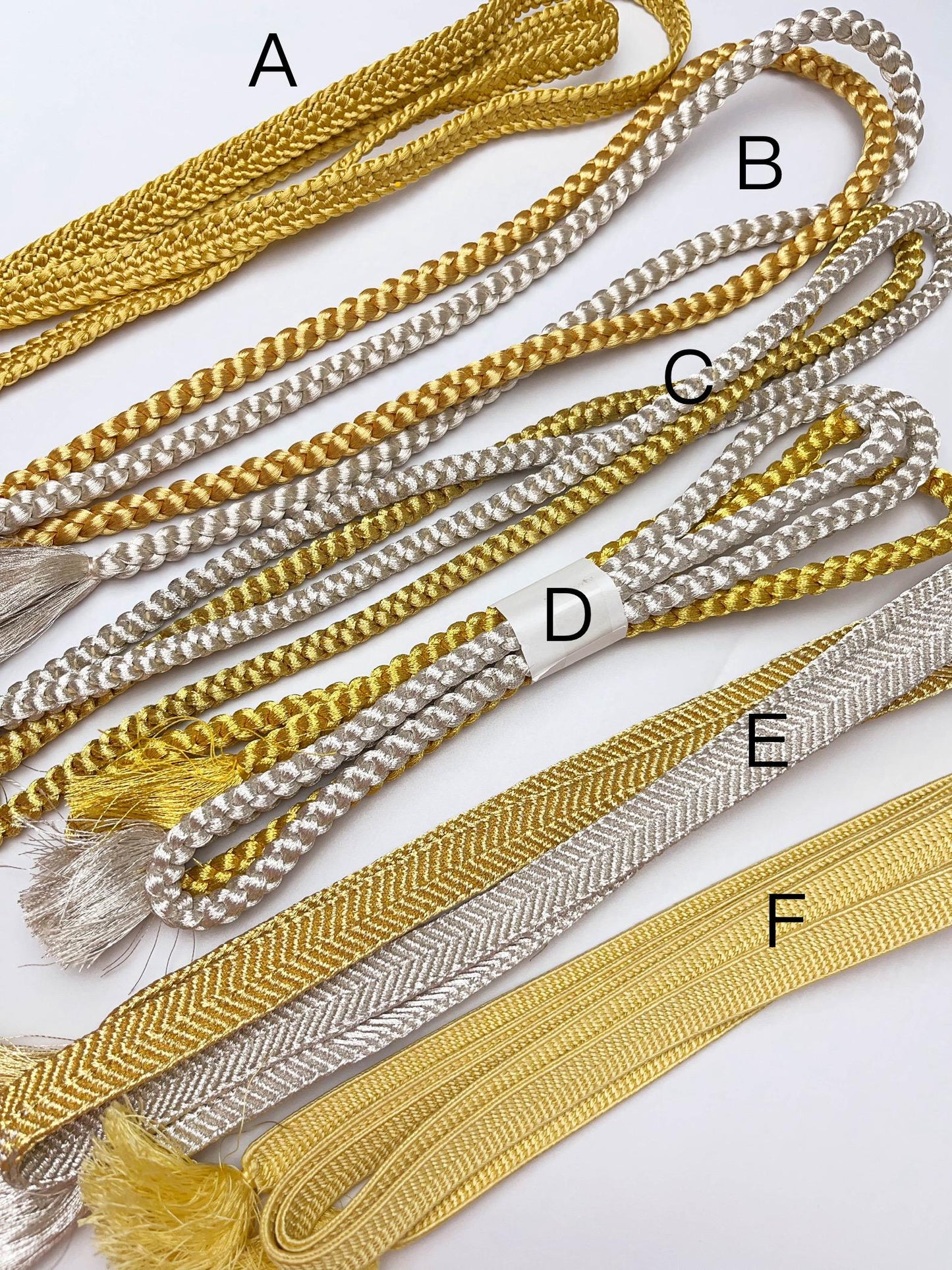 Gold & Silver Silk Obijime Cord: Japanese Kimono Obi Ties, Q9