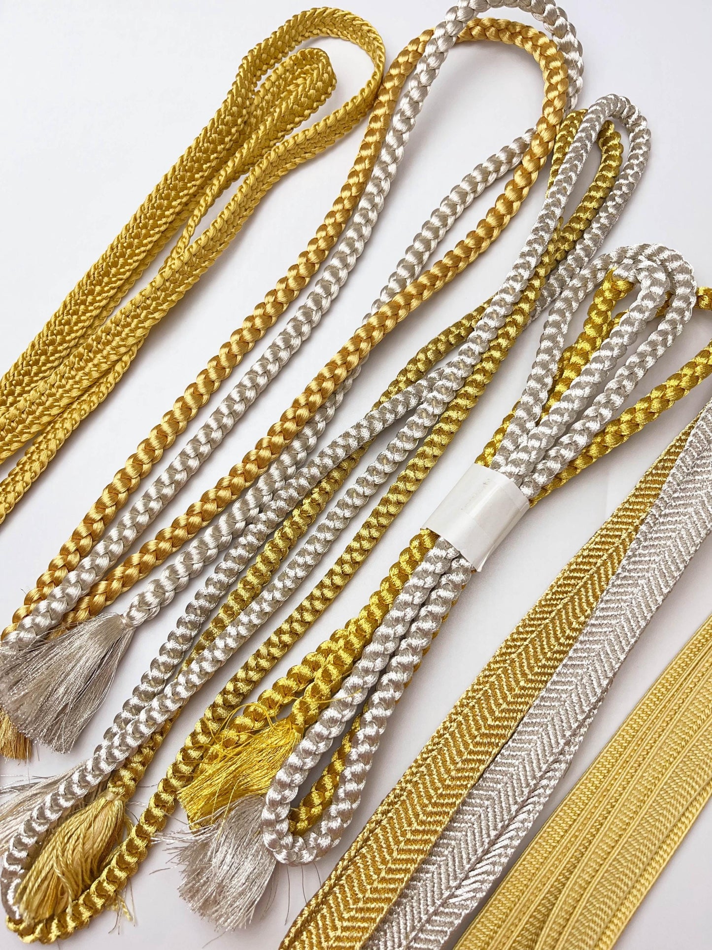 Gold & Silver Silk Obijime Cord: Japanese Kimono Obi Ties, Q9