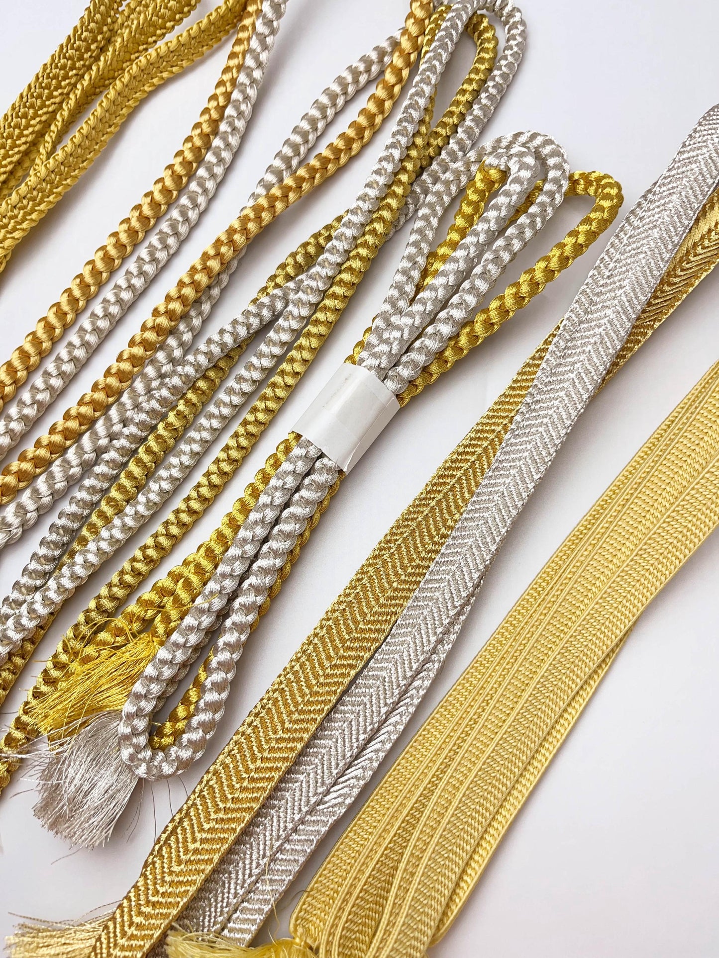 Gold & Silver Silk Obijime Cord: Japanese Kimono Obi Ties, Q9