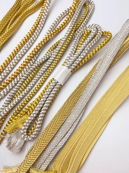 Gold & Silver Silk Obijime Cord: Japanese Kimono Obi Ties, Q9