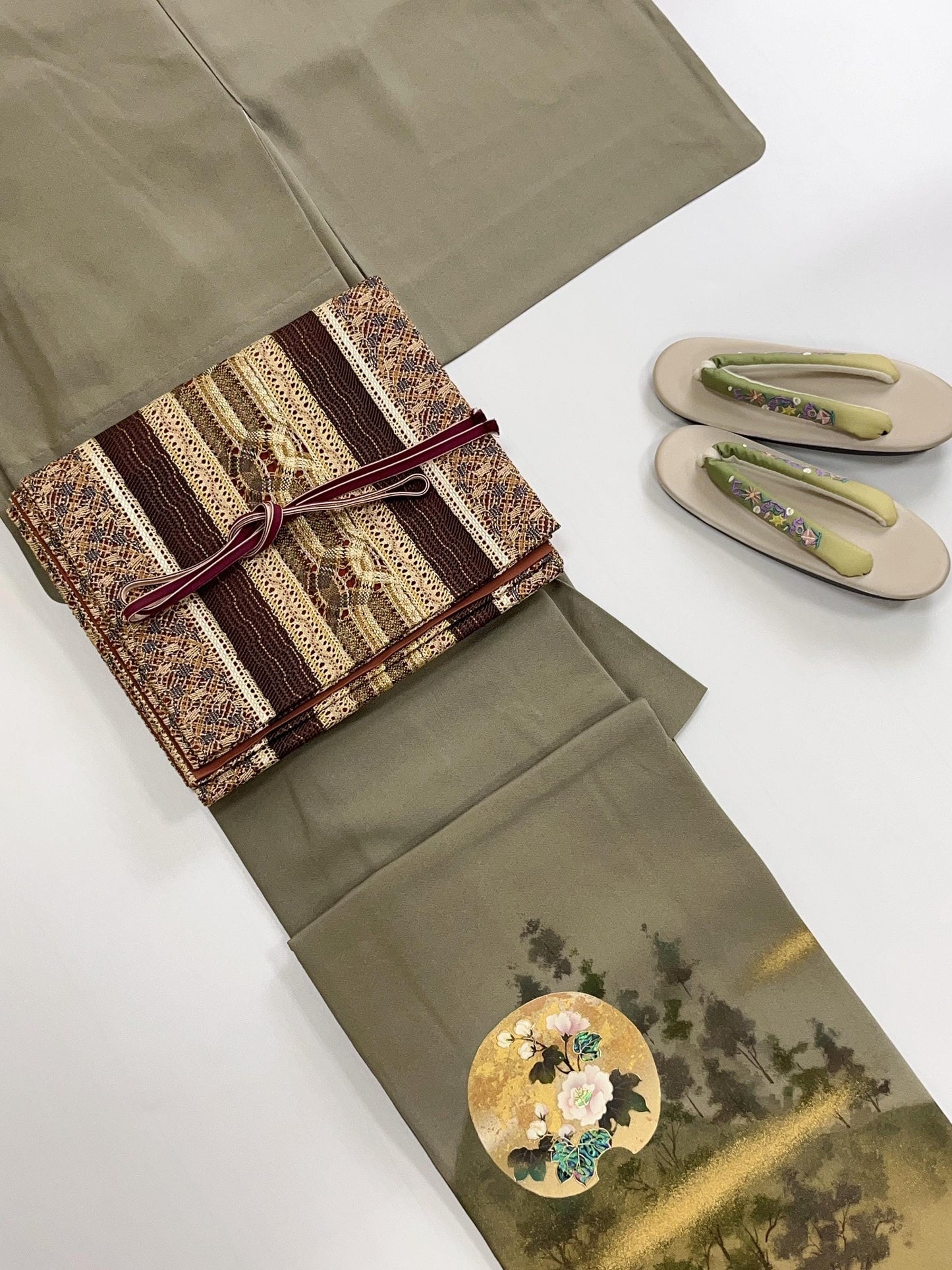 Patterned Silk Fukuro Obi: Tea Ceremony Kimono Obi (440x31cm)