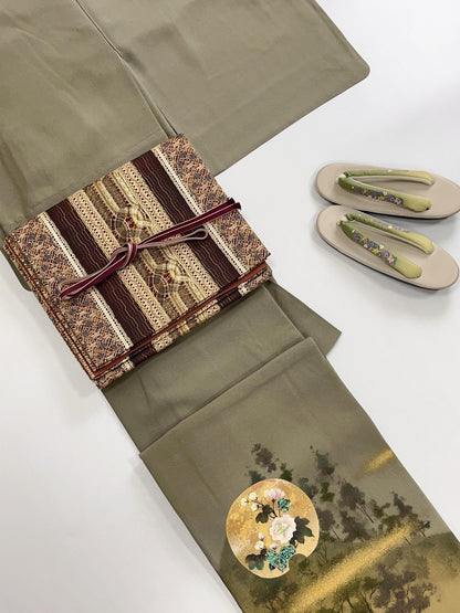 Patterned Silk Fukuro Obi: Tea Ceremony Kimono Obi (440x31cm)