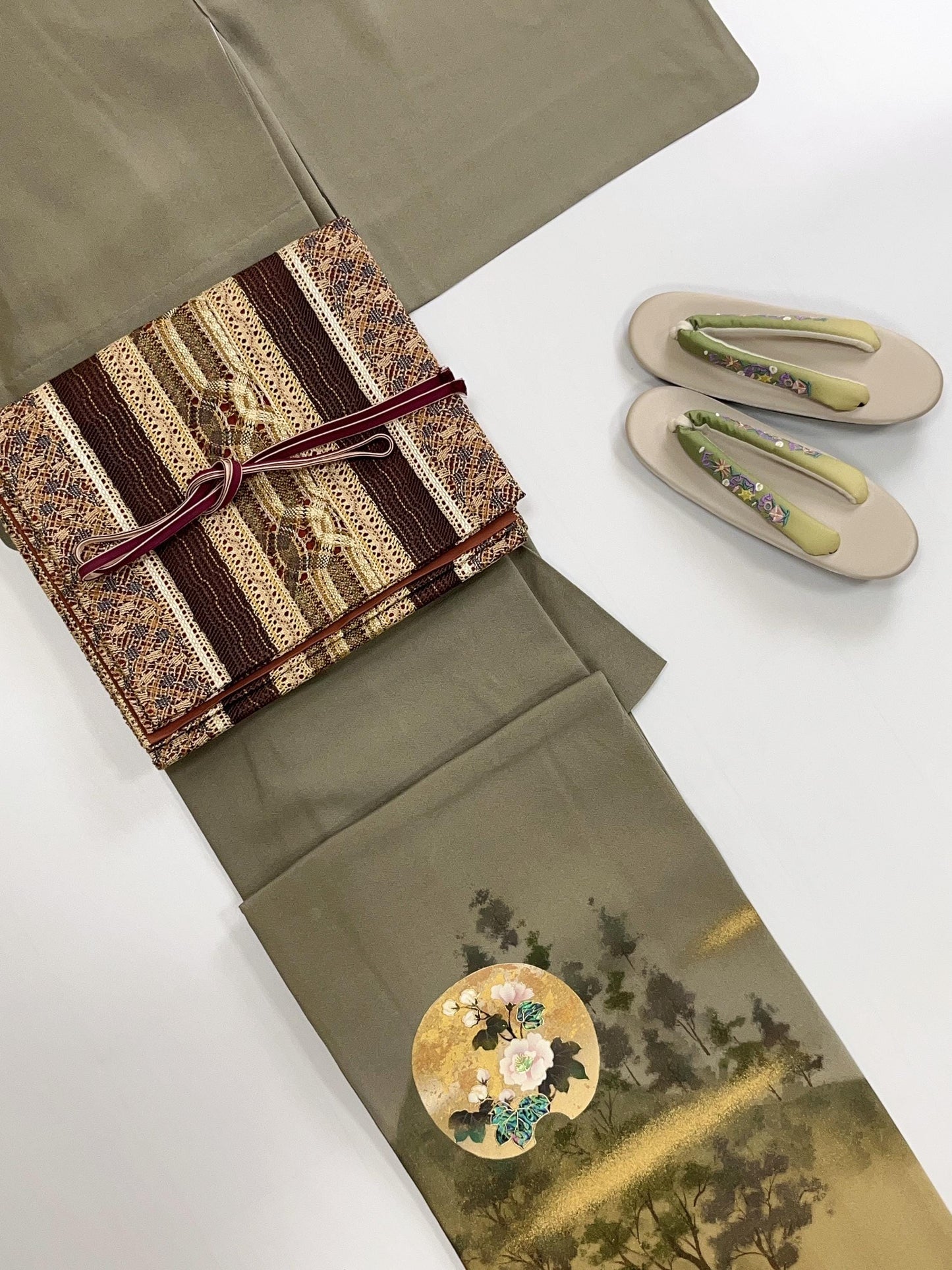 Patterned Silk Fukuro Obi: Tea Ceremony Kimono Obi (440x31cm)