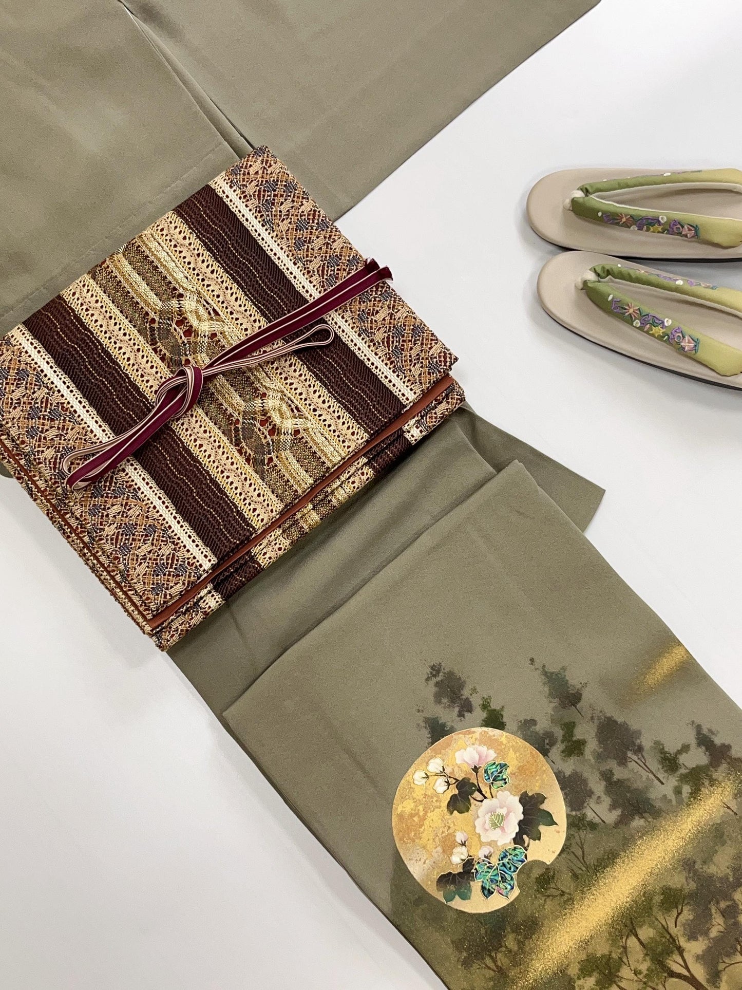 Patterned Silk Fukuro Obi: Tea Ceremony Kimono Obi (440x31cm)