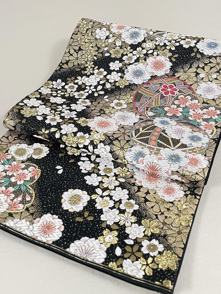 Vintage Silk Fukuro Obi Belt: Floral Kimono Sash, Rank A- (OB199)