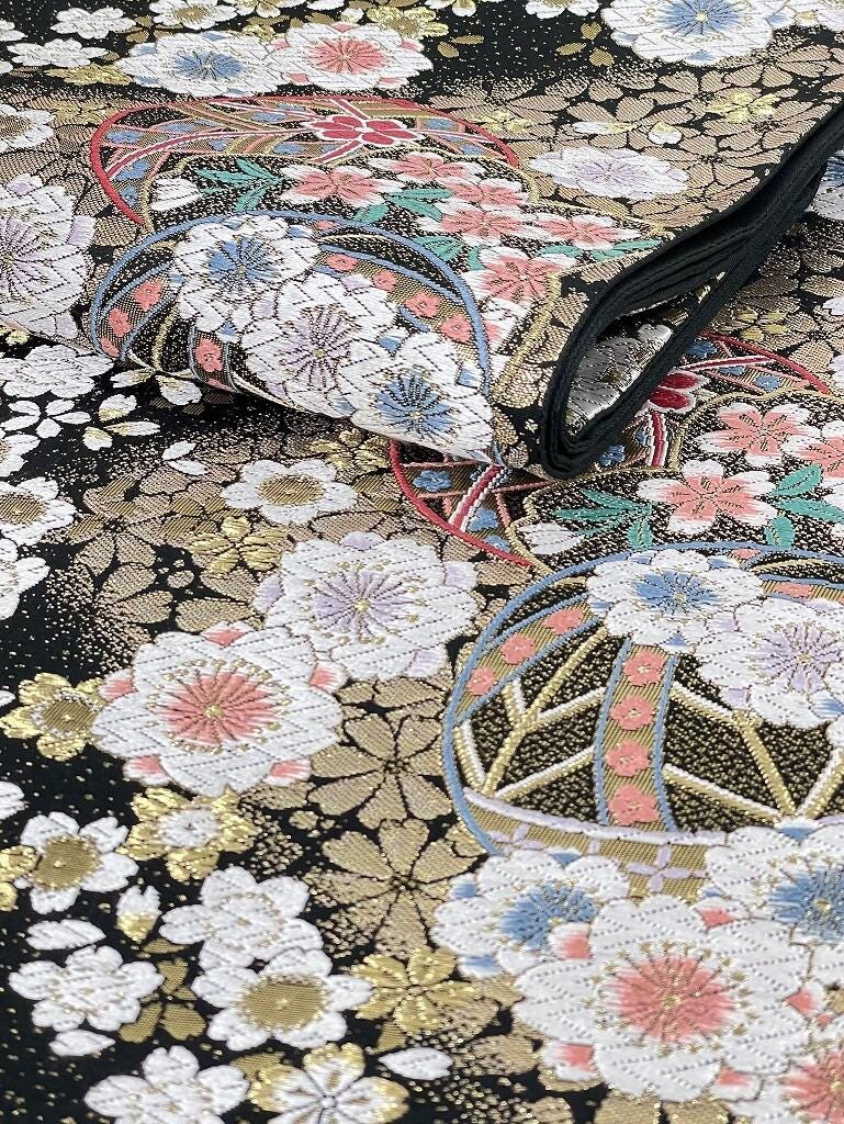 Vintage Silk Fukuro Obi Belt: Floral Kimono Sash, Rank A- (OB199)