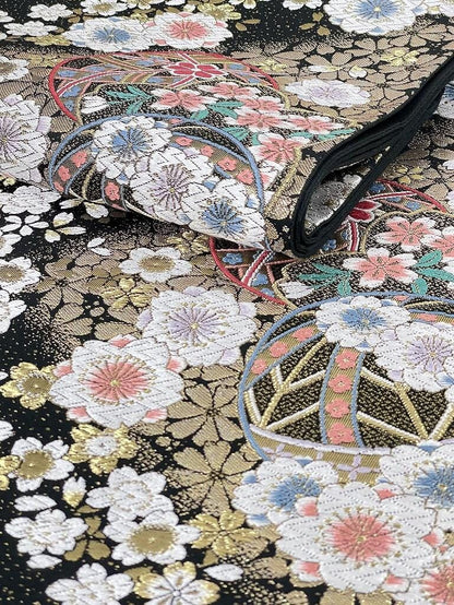 Vintage Silk Fukuro Obi Belt: Floral Kimono Sash, Rank A- (OB199)