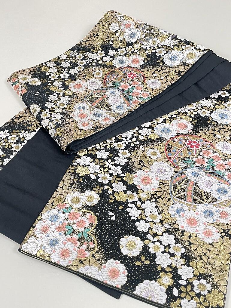 Vintage Silk Fukuro Obi Belt: Floral Kimono Sash, Rank A- (OB199)