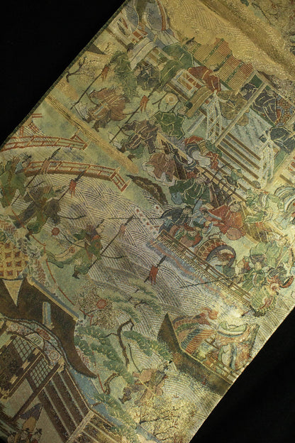Vintage Silk Obi Belt: Dynasty Scroll Fukuro Obi -432cm (OB106)