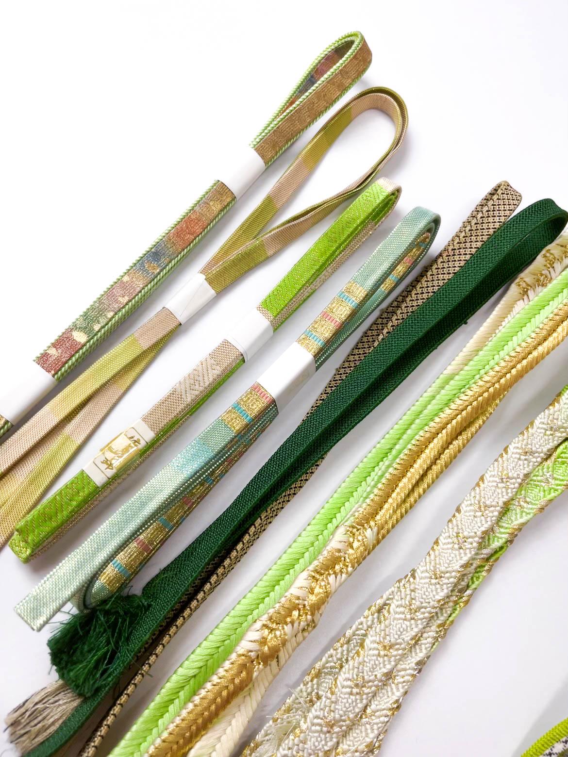 Green Silk Obijime Collection, Japanese Kimono Belt Cord, Q17
