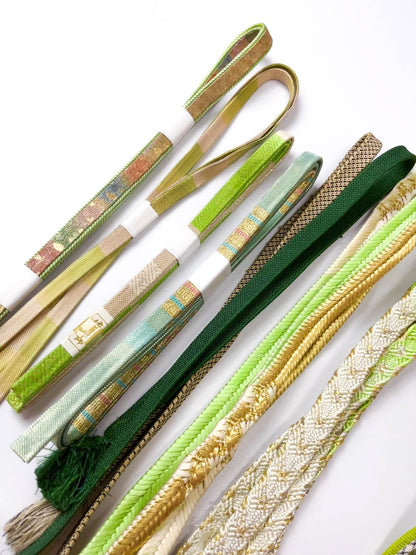 Green Silk Obijime Collection, Japanese Kimono Belt Cord, Q17