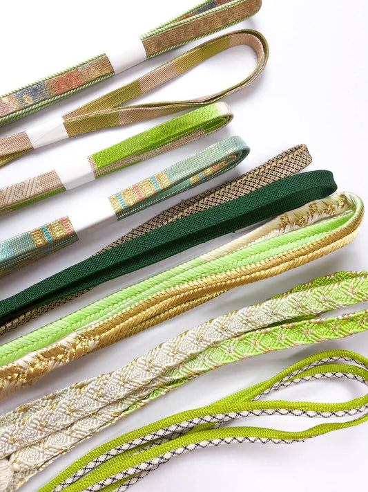 Green Silk Obijime Collection, Japanese Kimono Belt Cord, Q17