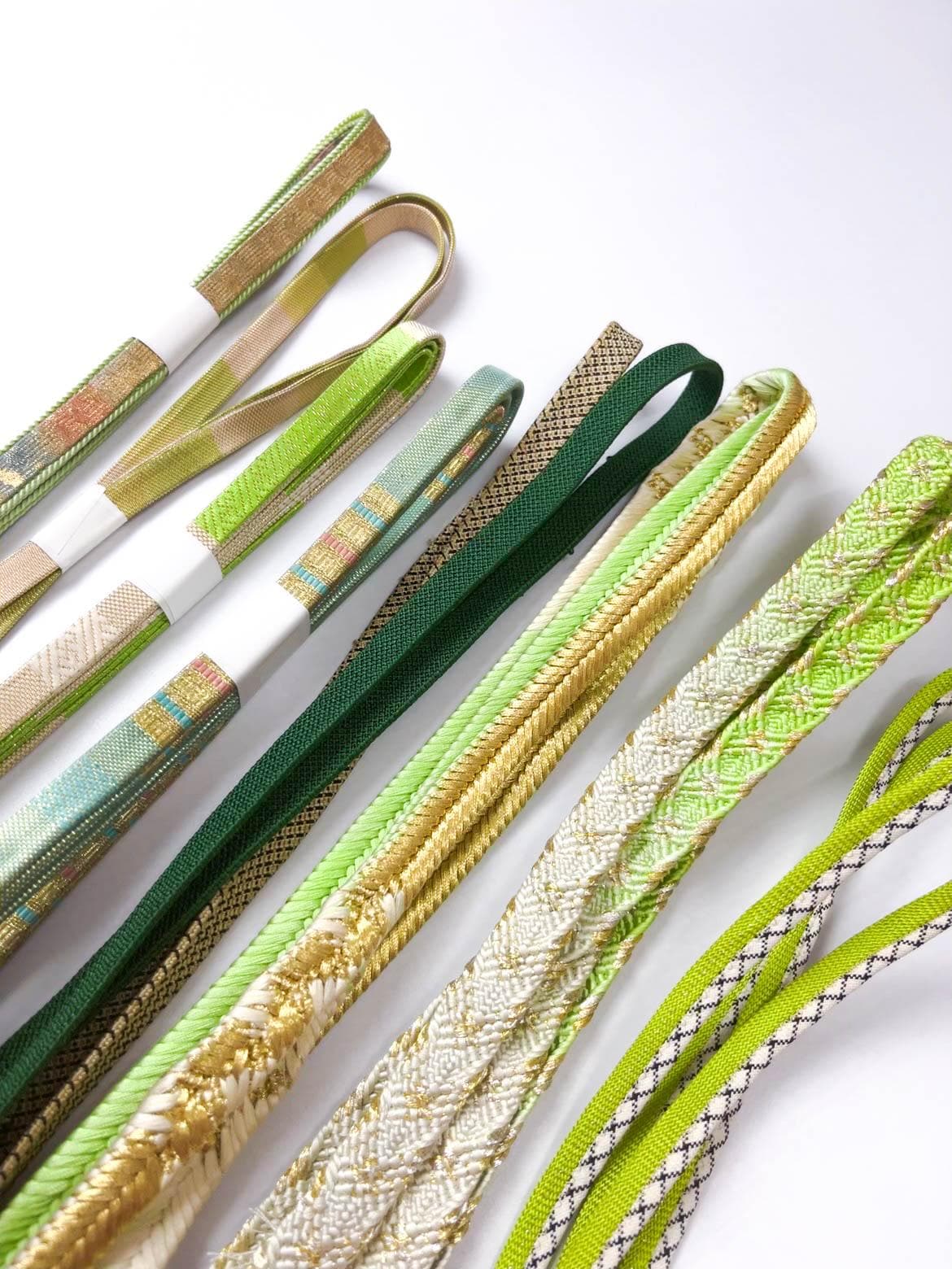 Green Silk Obijime Collection, Japanese Kimono Belt Cord, Q17