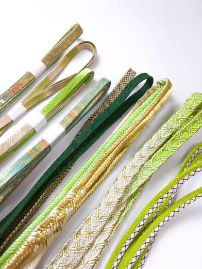 Green Silk Obijime Collection, Japanese Kimono Belt Cord, Q17