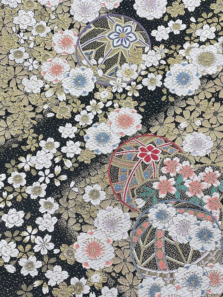 Vintage Silk Fukuro Obi Belt: Floral Kimono Sash, Rank A- (OB199)