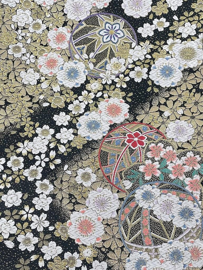 Vintage Silk Fukuro Obi Belt: Floral Kimono Sash, Rank A- (OB199)