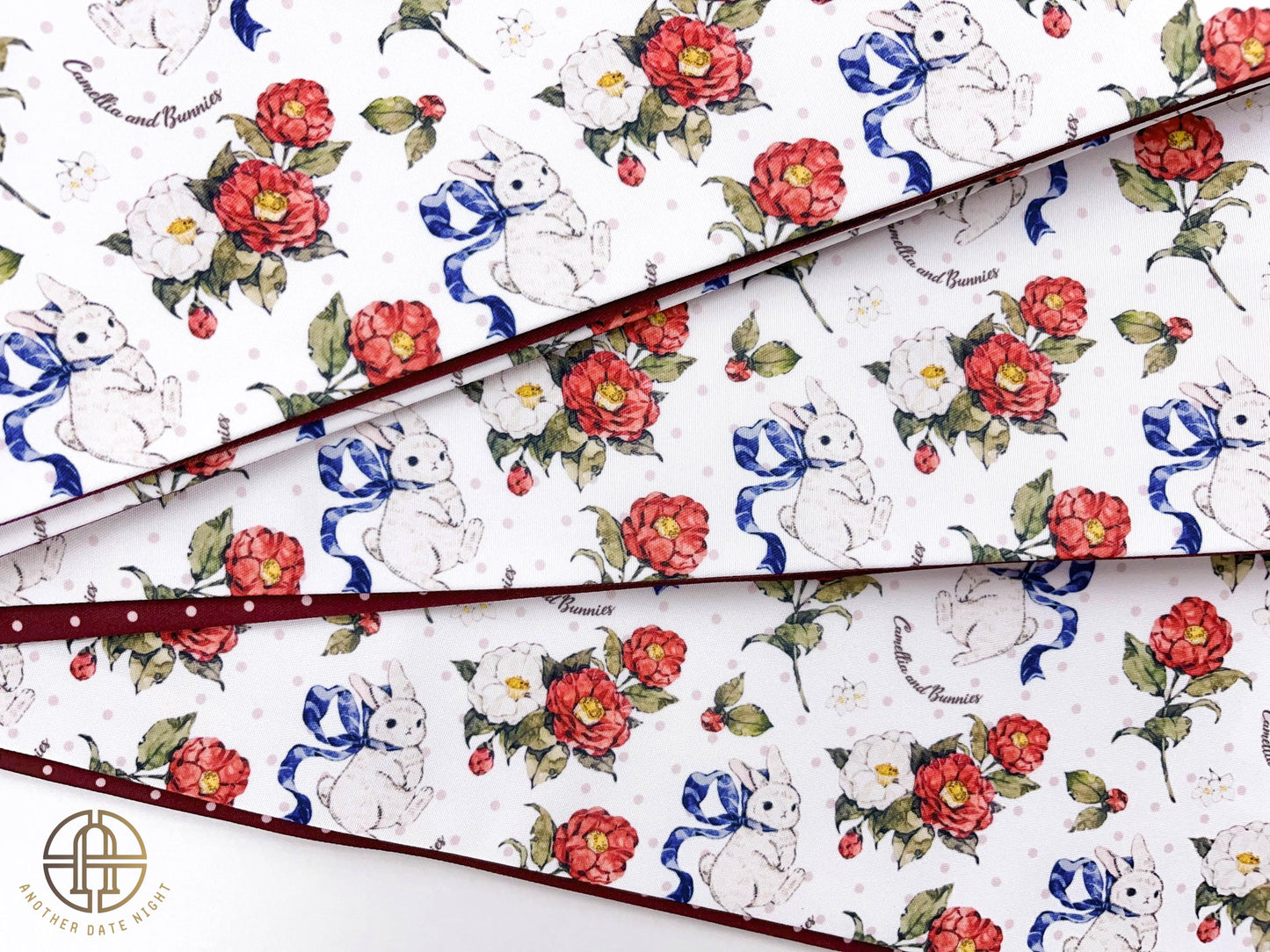 Camellia Rabbit Hanhaba Obi Belt: Red Polka Dot Kimono Sash