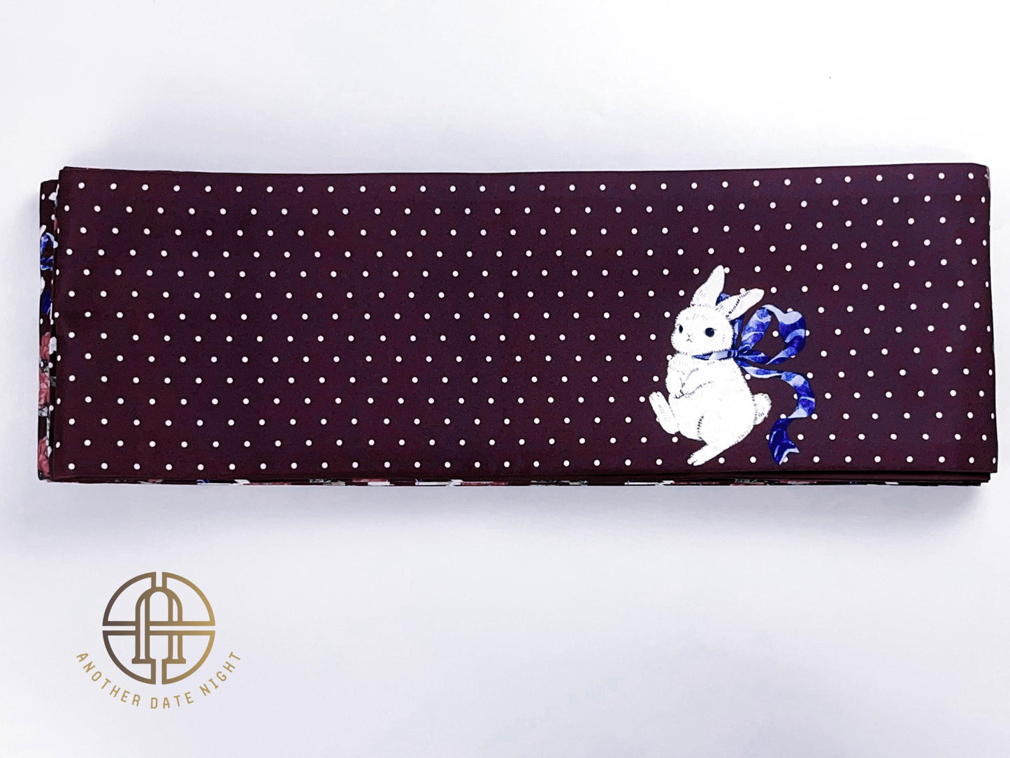Rabbit Camellia Hanhaba Obi Belt: Purple & Wine Red, Double Sided