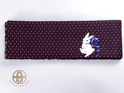 Rabbit Camellia Hanhaba Obi Belt: Purple & Wine Red, Double Sided