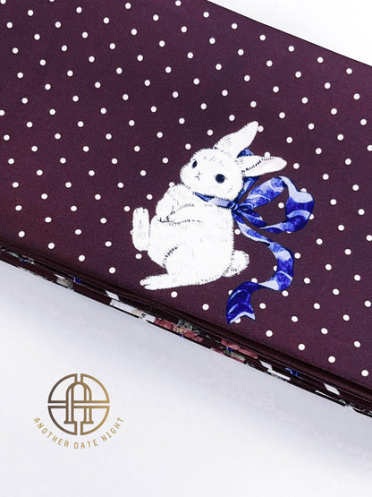 Rabbit Camellia Hanhaba Obi Belt: Purple & Wine Red, Double Sided