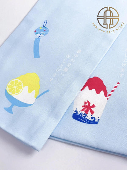 Polar Bear Kimono Obi Belt: Pastel Blue Summer Yukata Obi