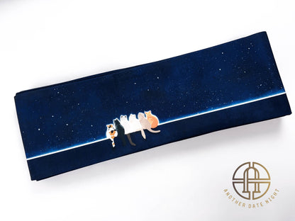 Starry Cat Hanhaba Belt: Double Sided Obi for Kimono