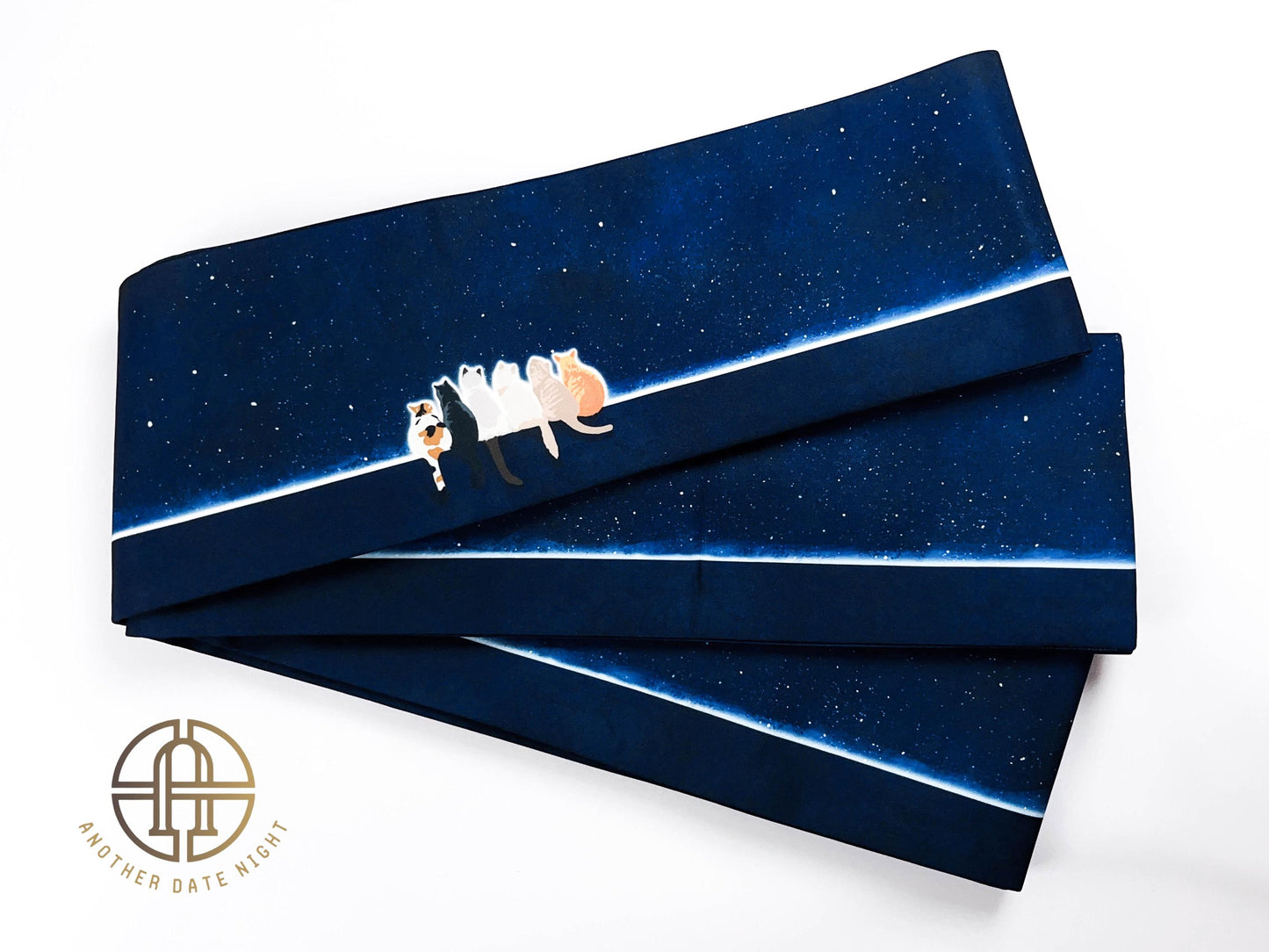 Starry Cat Hanhaba Belt: Double Sided Obi for Kimono