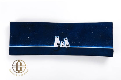 Starry Cat Hanhaba Belt: Double Sided Obi for Kimono