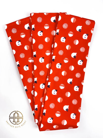 Red Polka Dot Cat Hanhaba Obi Belt: Double Sided Kimono/ Yukata Belt
