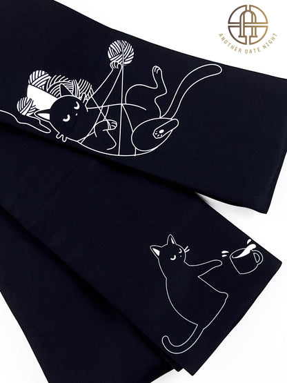 Naughty Cat Hanhaba Obi (Half-Width Obi) - Double Sided, For Yukata/Komon Kimono/Casual Kimono